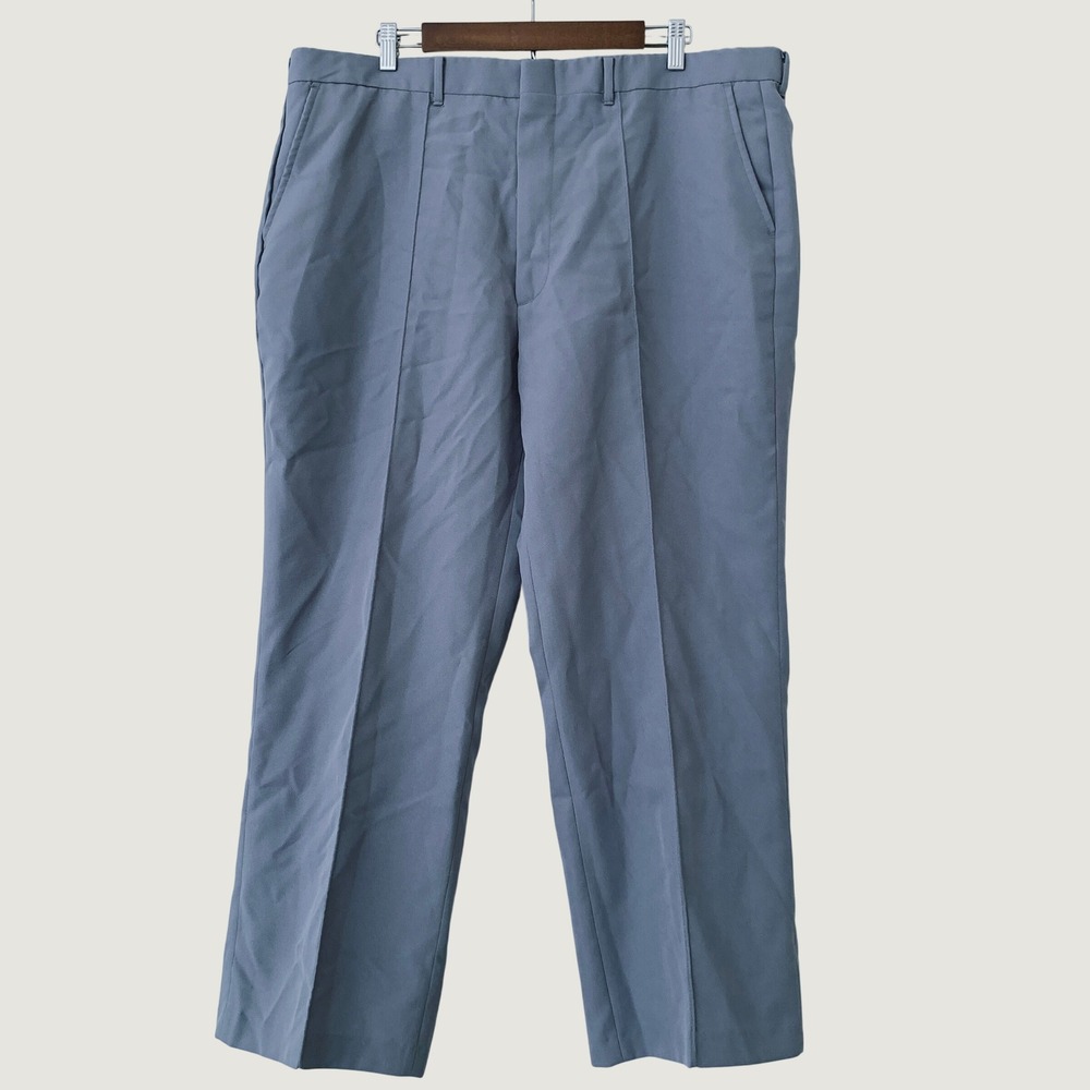 Haband Dress Pants Men 40x28 Blue Gray Flat Front Straight Leg Permanent Crease
